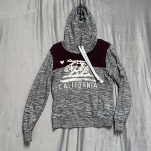 Reflex Hoodie Womens Large Gray Heather Maroon California Bear Cowl Neck Graphic